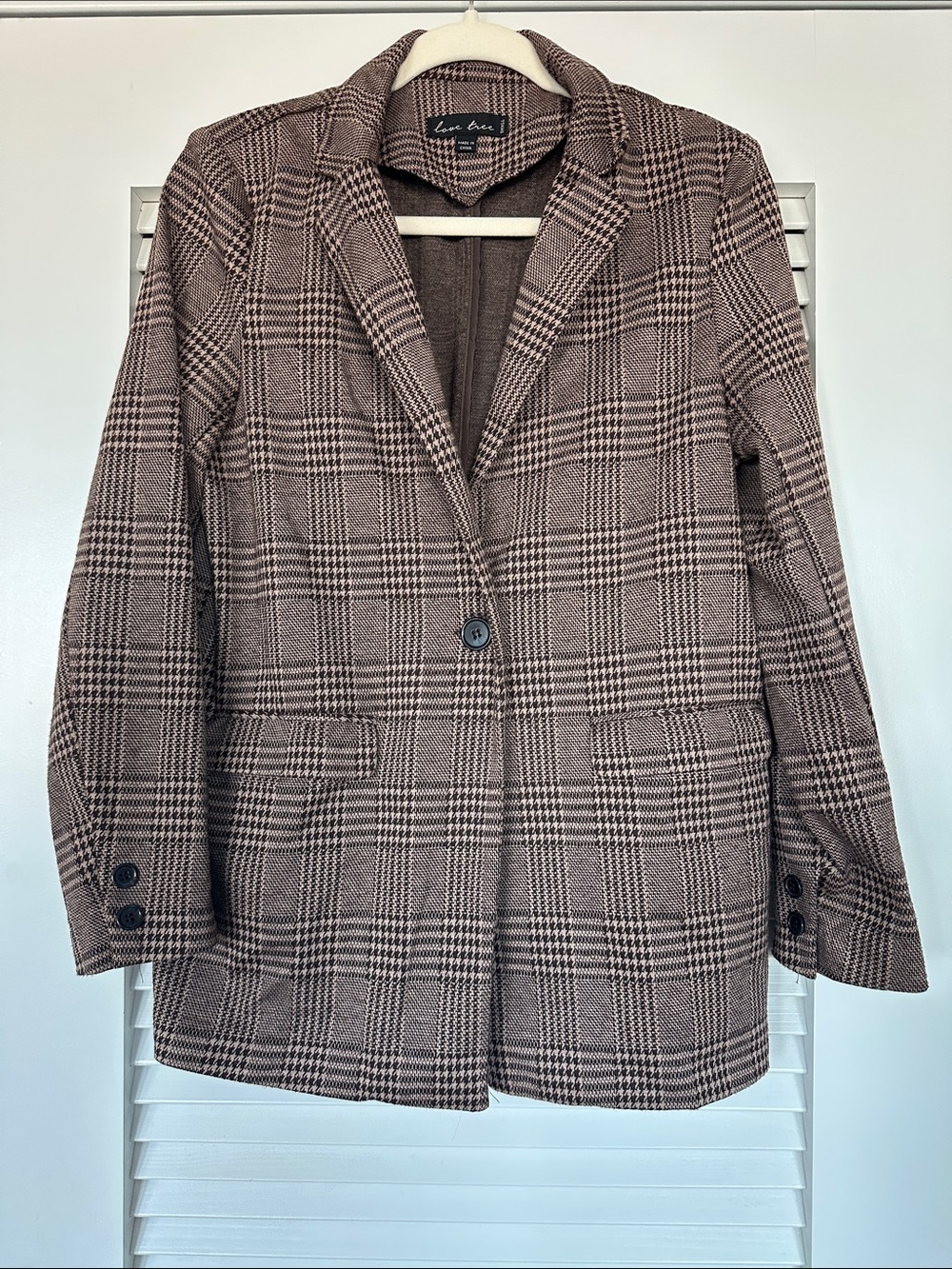 Love Tree Brown Plaid Single-Button Blazer